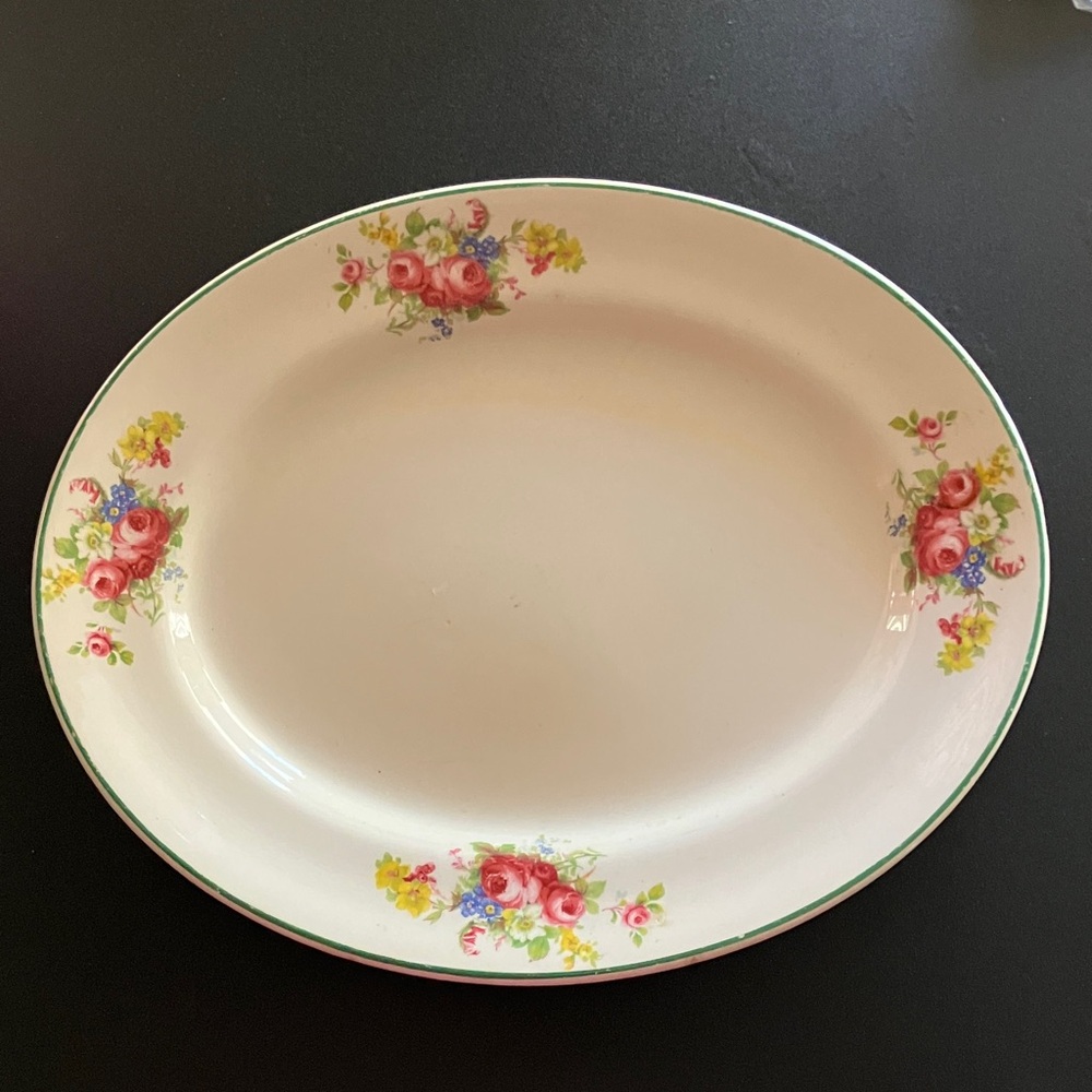 Vintage Floral Oval Platter Bristol Pountney and Co. Amberone 12 Inch Serving